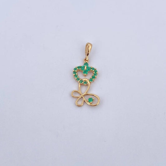 Dije Silueta Corazon Mariposa 1.35gr / 2.5cm / Esmeraldas 19 Pts Oro Amarillo 18K (Joya) &