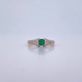 Anillo Puente 2.6gr / T6 3/4 / Esmeraldas 17 Pts Diamantes 15 Pts Oro Amarillo 18K (Joya) &