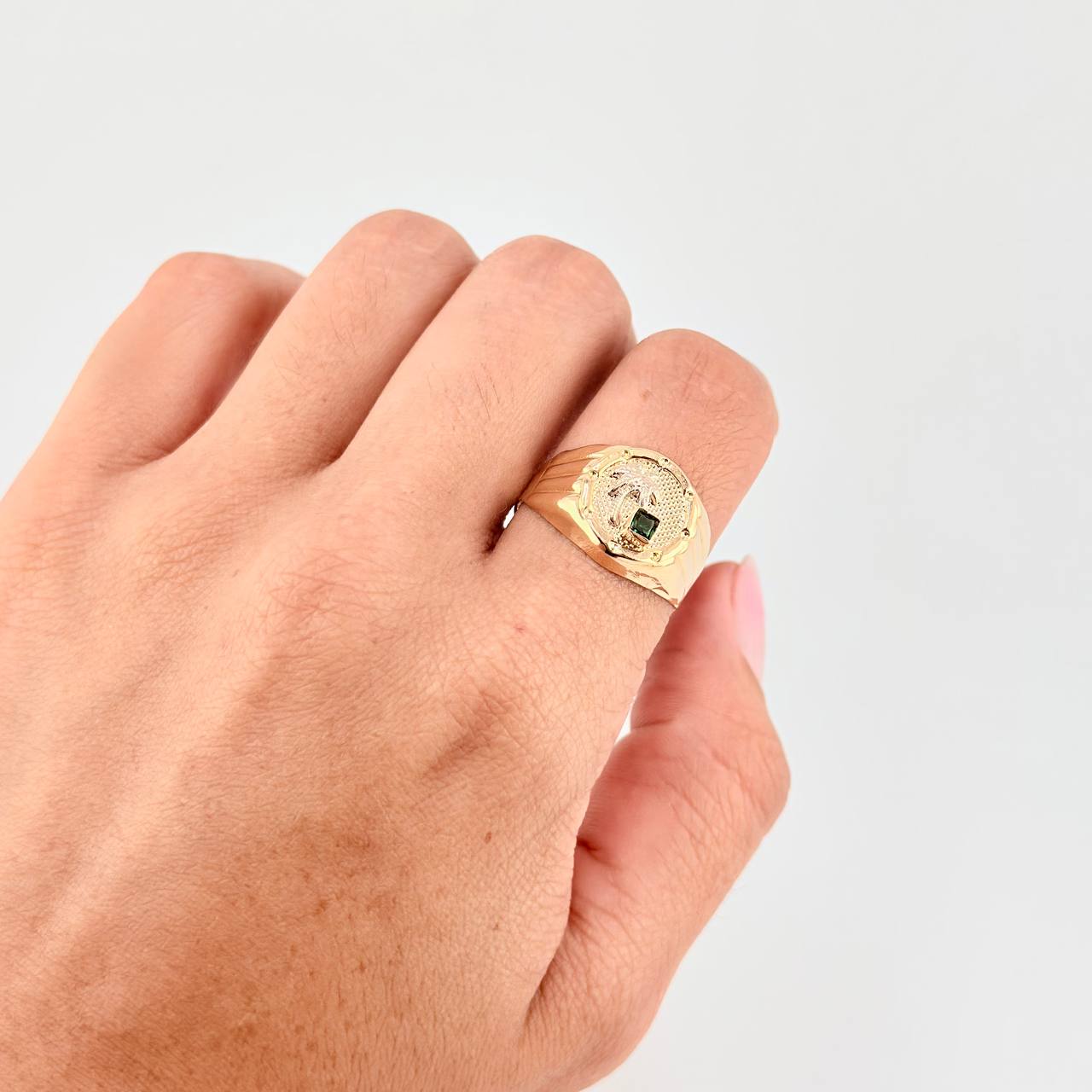 Anillo Palmera Redondo 2.85 g / T10 1/2 Dos Oros Amarillo Blanco 18K