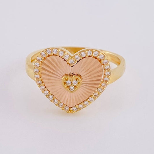 Anillo Corazón Diamantado Con Marco 2.85 g / T7 1/4 Dos Oros Amarillo Rosa 18K