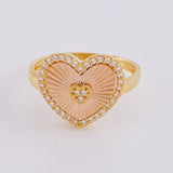 Anillo Corazón Diamantado Con Marco 2.65 g / T6 3/4 Dos Oros Amarillo Rosa 18K