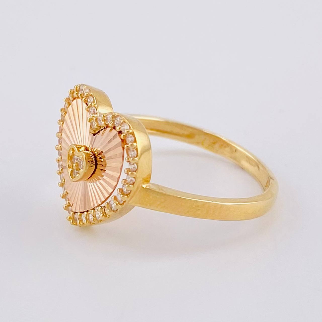 Anillo Corazón Diamantado Con Marco 2.9 g / T6 1/2 Dos Oros Amarillo Rosa 18K