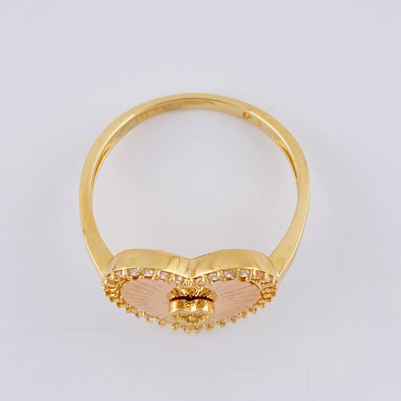 Anillo Corazón Diamantado Con Marco 2.65 g / T6 3/4 Dos Oros Amarillo Rosa 18K