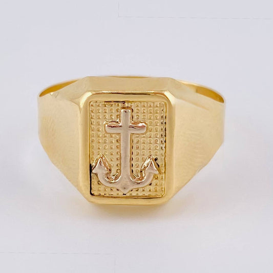 Anillo Sello Ancla Cuadrado 3.3 g / T10 1/4 Dos Oros Amarillo Blanco 18K