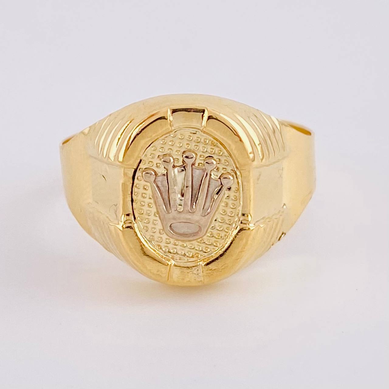 Anillo Sello Corona Ovalado Con Marco 3.7 g / T11 1/2 Dos Oros Amarillo Blanco 18K