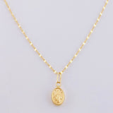 Set Cadena Flor Espejo + Dije Virgen Milagrosa / 1.1gr / 45 cm Oro Amarillo 18K