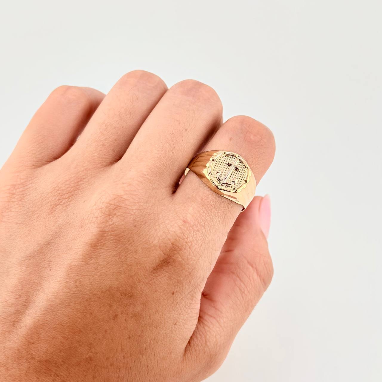 Anillo Ancla Marco Redondo 2.85 g / T11 1/2 Dos Oros Amarillo Blanco 18K