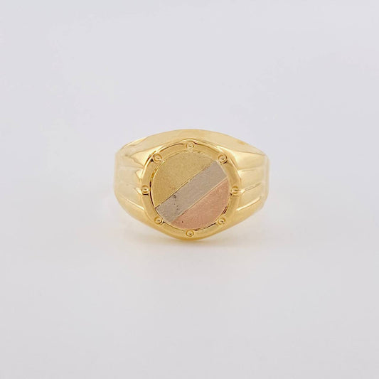 Anillo Sello Redondo Con Marco 3.5 g / T10 1/2 Tres Oros 18K