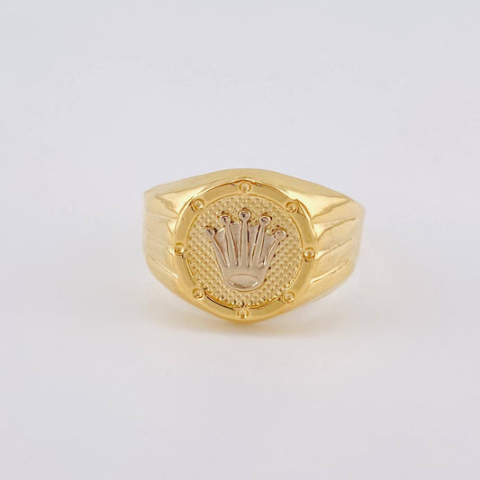 Anillo Sello Corona Redondo Con Marco 2.85 g / T11 Dos Oros Amarillo Blanco 18K