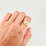 Anillo Sello Corona Redondo Con Marco 2.85 g / T11 Dos Oros Amarillo Blanco 18K