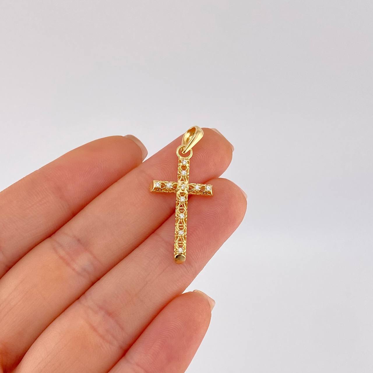 Dije Cruz Azulejo Filigrana 1.45 g / 3.5 cm Oro Amarillo 18K