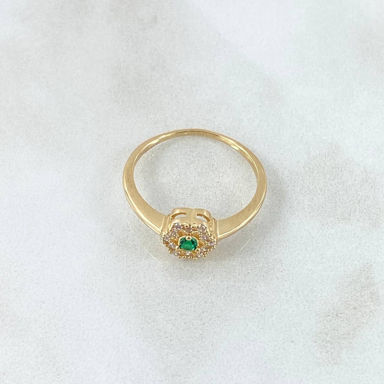Anillo Flor Hectagonal 1.8gr / T5 3/4 / Circones Blancos Verde Oro Amarillo 18K ©