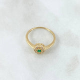 Anillo Flor Hectagonal 1.8gr / T5 3/4 / Circones Blancos Verde Oro Amarillo 18K ©