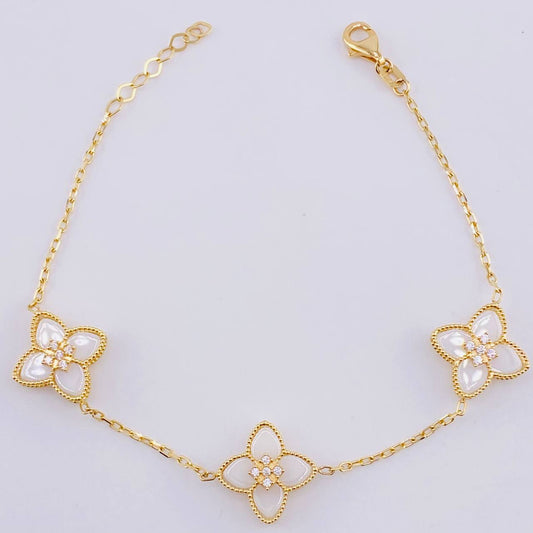 Pulso Aro Seguido flores 5.9gr / 18.5cm / 1.3mm Oro Amarillo 18K