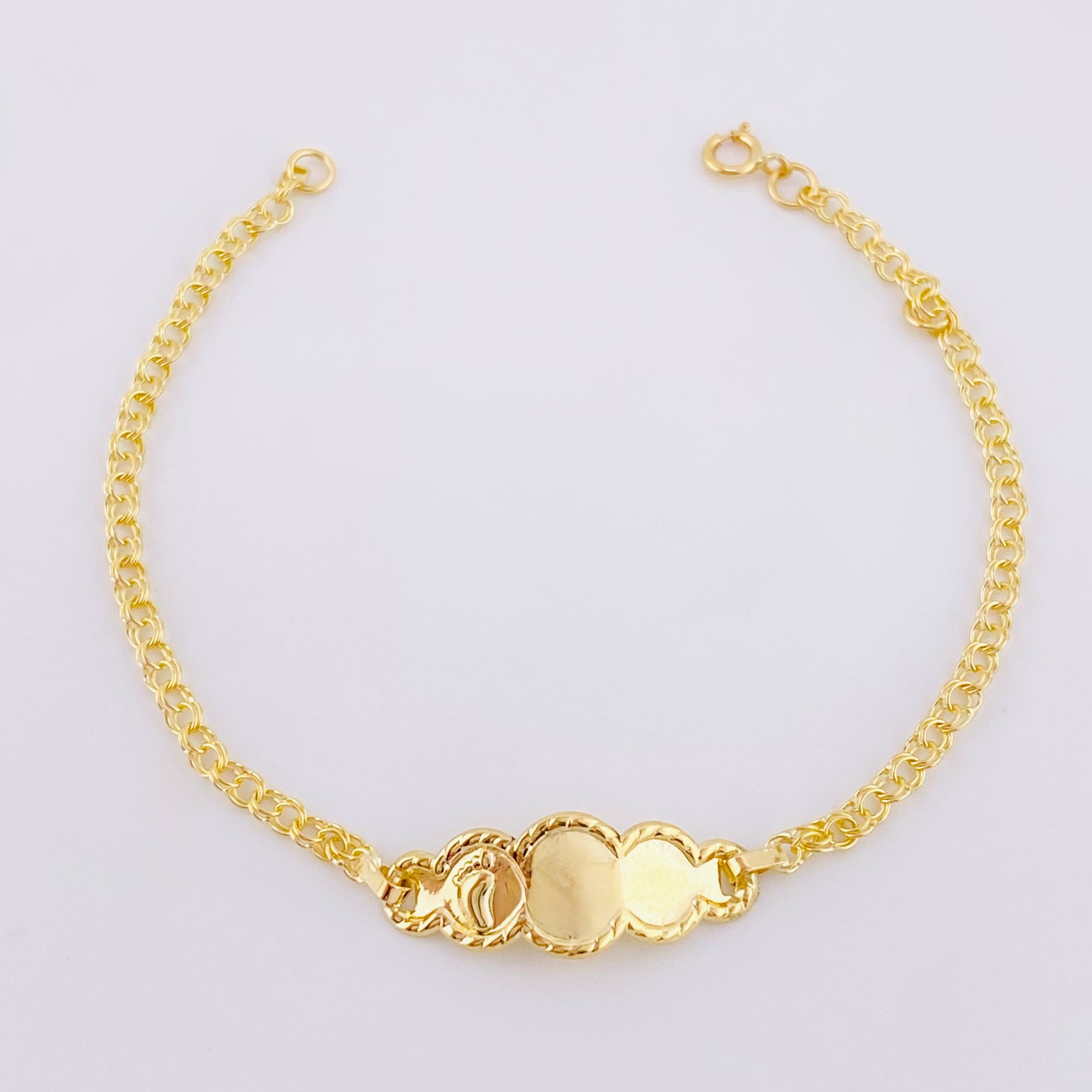 Pulso Bebé Roll On Placa Nube Pie 1.35gr / 14.5cm / 2.2mm Oro Amarillo 18K ©