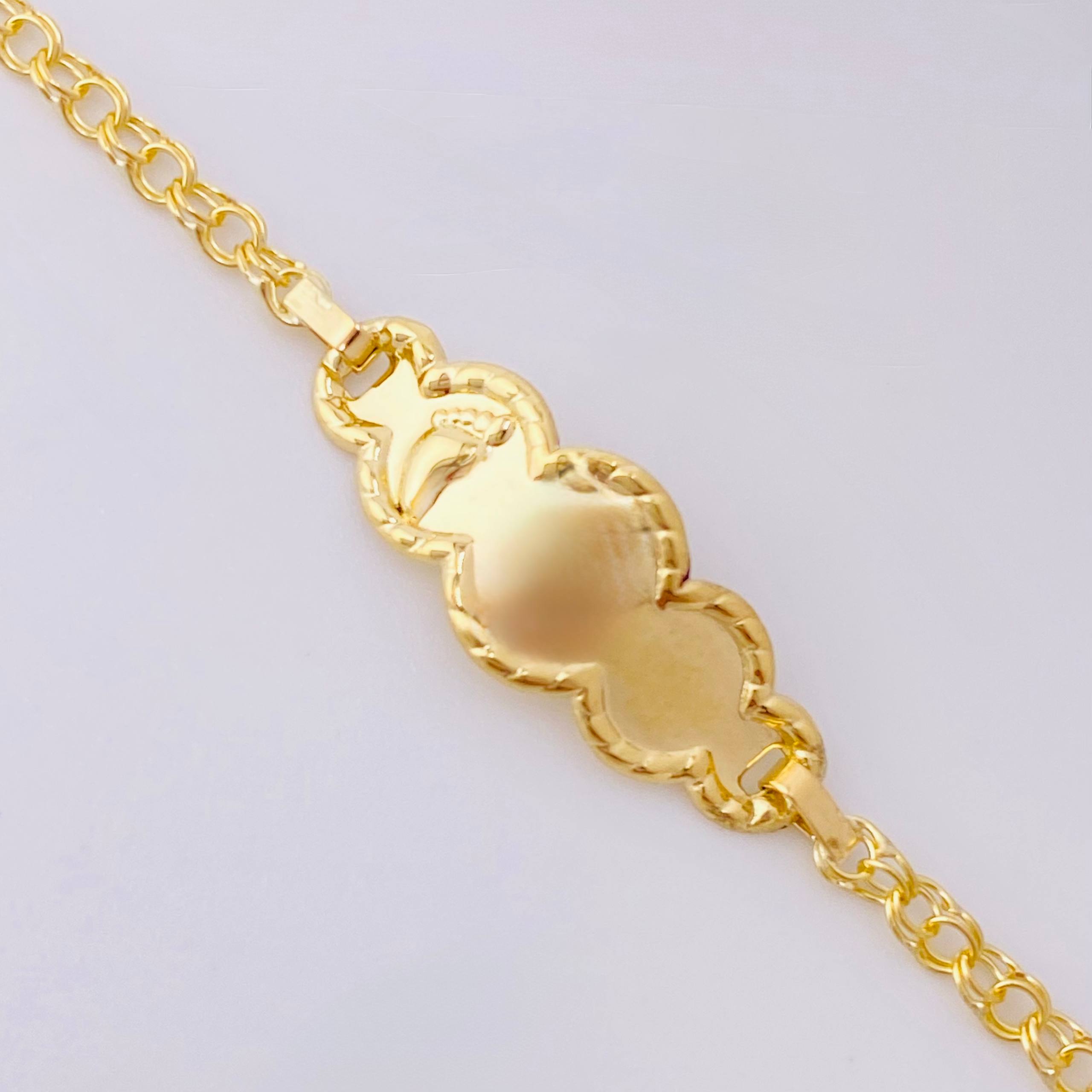 Pulso Bebé Roll On Placa Nube Pie 1.35gr / 14.5cm / 2.2mm Oro Amarillo 18K ©