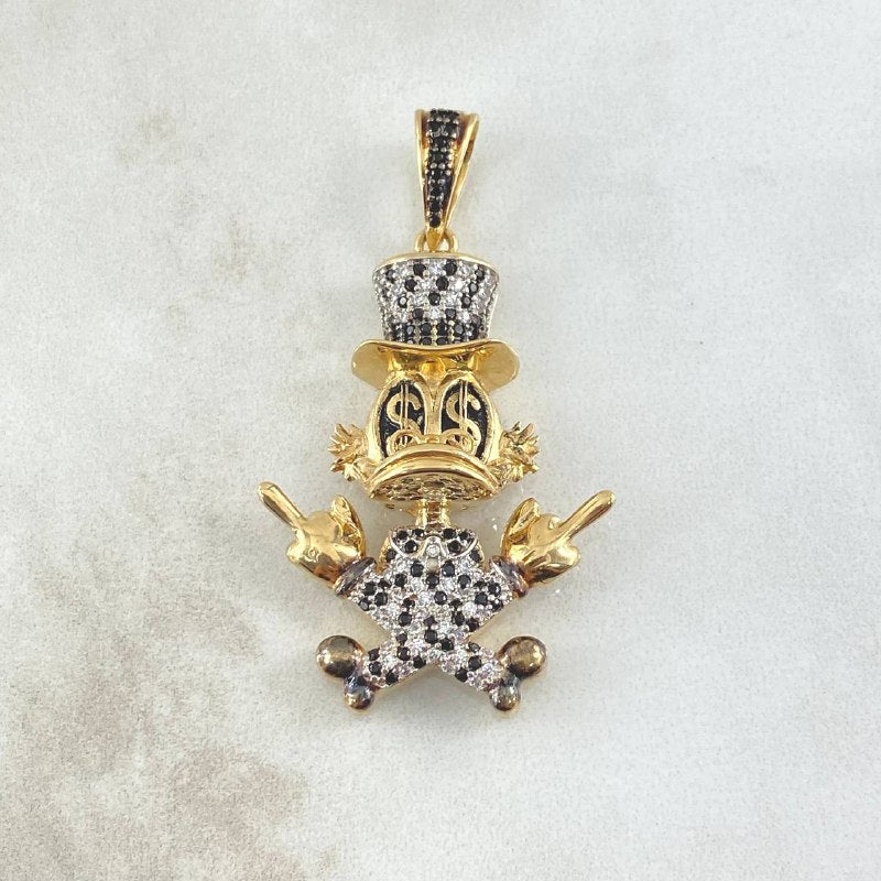 Dije Pato Rebelde 10.8gr / 4.5cm / Circones Blancos-Negros Oro Amarillo 18K *