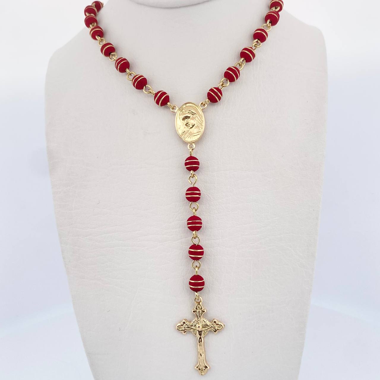 Rosario Virgen Maria 21.7gr / 58cm / 5mm Neoros 2 Rayas Rojos Oro Amarillo 18K $