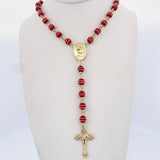 Rosario Virgen Maria 21.7gr / 58cm / 5mm Neoros 2 Rayas Rojos Oro Amarillo 18K $