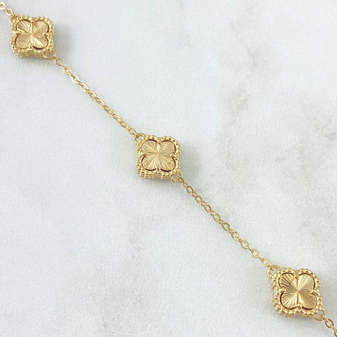 Pulso Aro Seguido Trebol VCyA 6gr / 19.5cm / 1.4mm Diamantado Punteado Oro Amarillo Nac.Esp. 18K ©