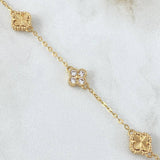 Pulso Aro Seguido Flor Trébol VCyA 5.05gr / 16cm / 8mm Circones Blancos - Diamantado Punteado Oro Amarillo Nac.Esp. 18K