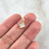Dije Trebol VCyA 1.35gr / 1.6cm / Nacar Blanco Punteado Oro Amarillo Nac.Esp. 18K