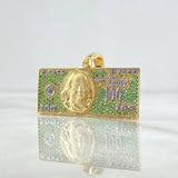 Dije Dólar 9.05gr / 2.8cm / Circones Verdes Dos Oros Amarillo Blanco 18K ©
