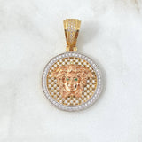 Dije Medalla Medusa 10gr / 4cm / Circones Blancos - Ojos Verdes Tres Oros 18K ©