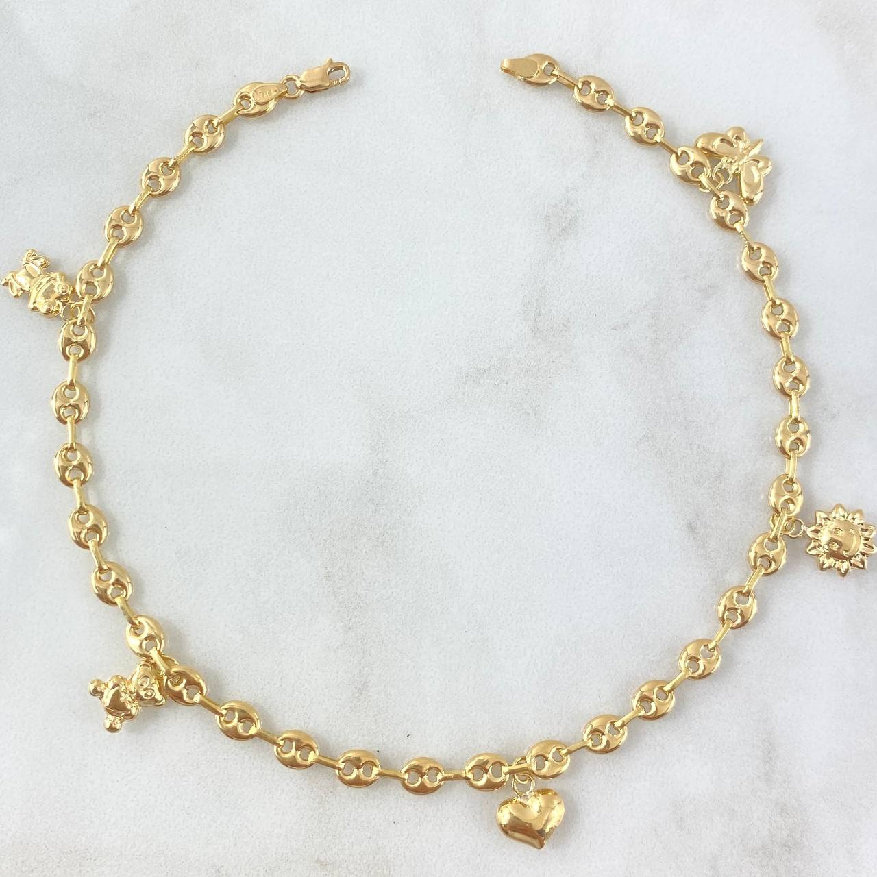 Tobillera GC Calabrote 5.1gr / 25.5cm / 4.5mm "Rana - Oso - Corazón - Sol - Mariposa" Oro Amarillo 18K