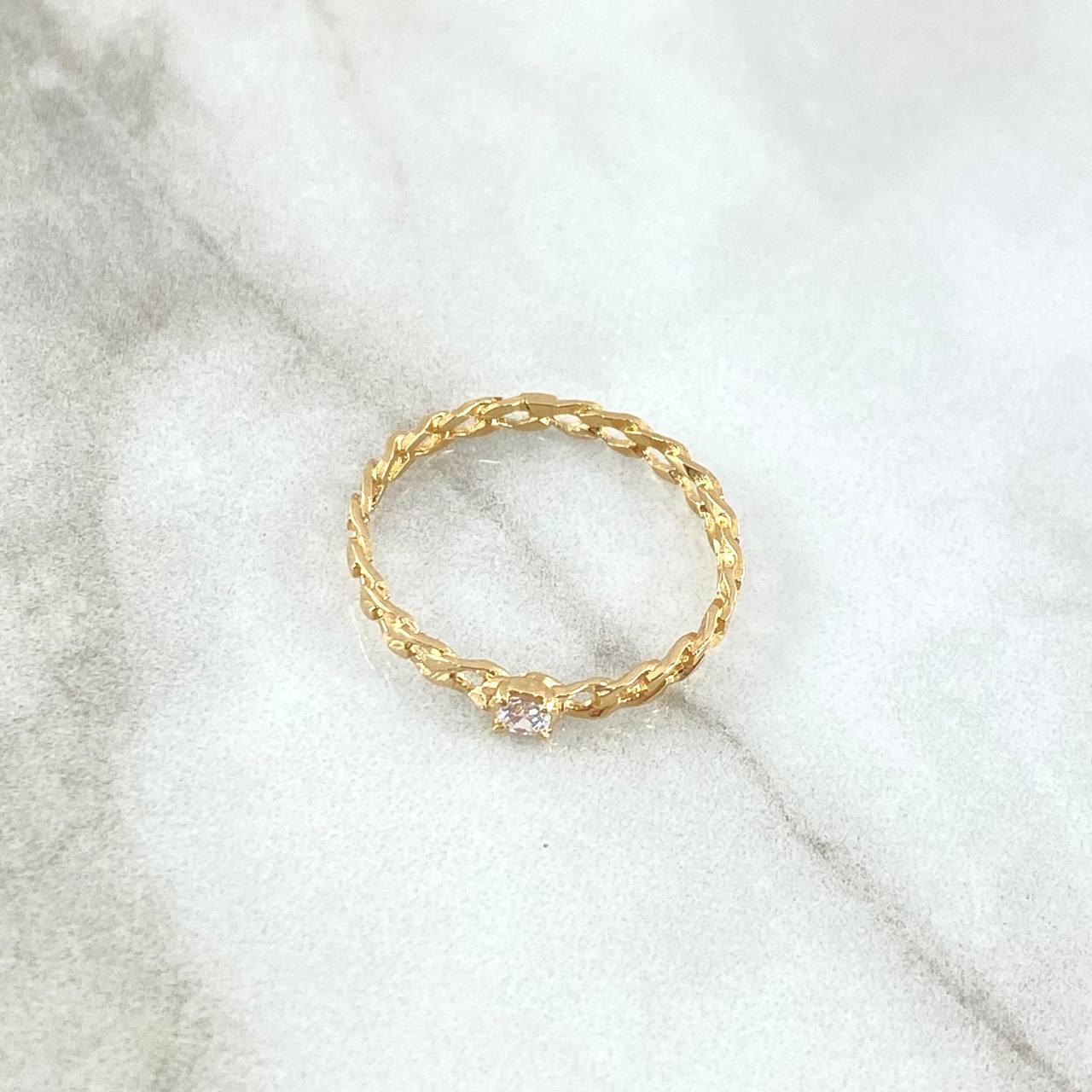 Anillo Solitario Cubano 1.15gr / T7 1/4 / Circon Blanco Oro Amarillo 18K