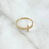 Anillo Cruz 1.3gr / T7 3/4 / Circones Blancos Oro Amarillo 18K