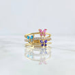 Anillo Mariposas Tres Lineas 4.4gr / T7 1/4 / Circones Blancos Rosados Azules Morado Oro Amarillo 18K