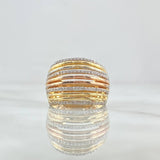 Anillo Diez Lineas 8.25gr / T7 / Circones Blancos Dos Oros Amarillo Rosa 18K