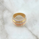 Anillo Diez Lineas 8.25gr / T7 / Circones Blancos Dos Oros Amarillo Rosa 18K