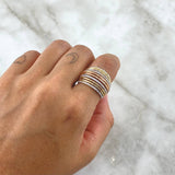 Anillo Diez Lineas 8.25gr / T7 / Circones Blancos Dos Oros Amarillo Rosa 18K