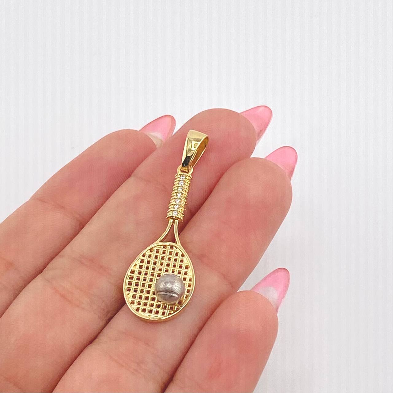 Dije Raqueta 3.4gr / 4cm / Dos Oros Amarillo Blanco 18K