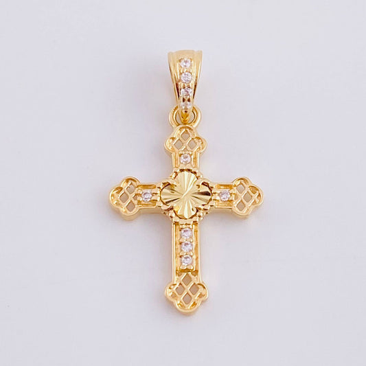 Dije Cruz Trebol Diamantado 1.1g / 2.4cm Oro Amarillo 18K
