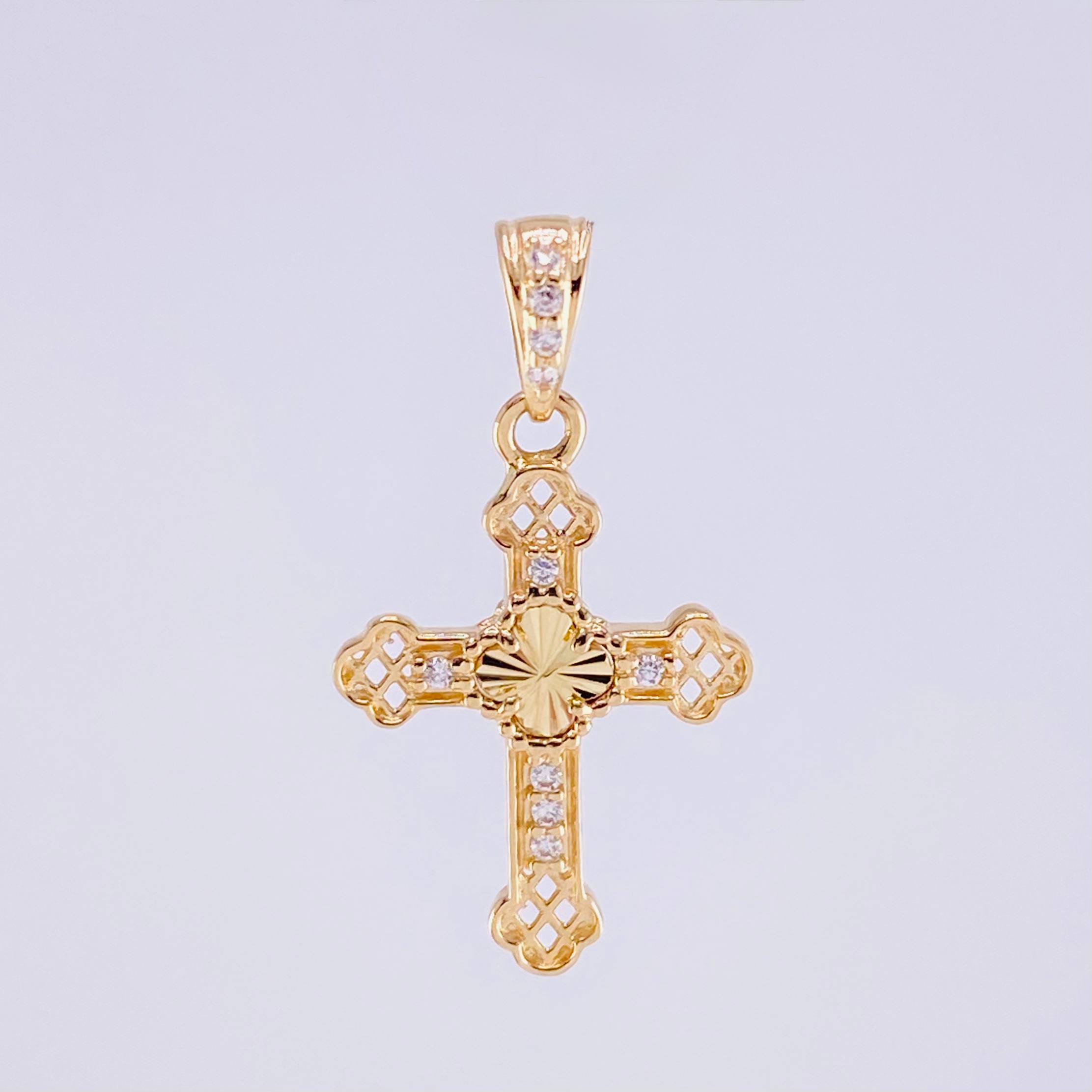 Dije Cruz Trebol Diamantado 1.1g / 2.4cm Oro Amarillo 18K