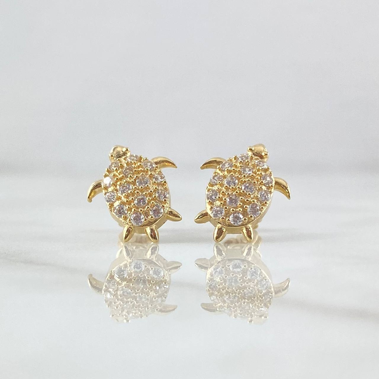 Topos Tortuga 3.05gr / 1.4cm / Circones Blancos Broche Mariposa Oro Amarillo 18K