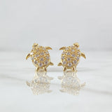 Topos Tortuga 3.05gr / 1.4cm / Circones Blancos Broche Mariposa Oro Amarillo 18K