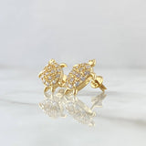 Topos Tortuga 3.05gr / 1.4cm / Circones Blancos Broche Mariposa Oro Amarillo 18K