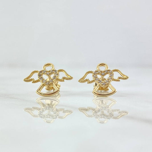 Topos Angel Silueta Corazón 2gr / 1.1cm / Circones Blancos Broche Mariposa Oro Amarillo 18K
