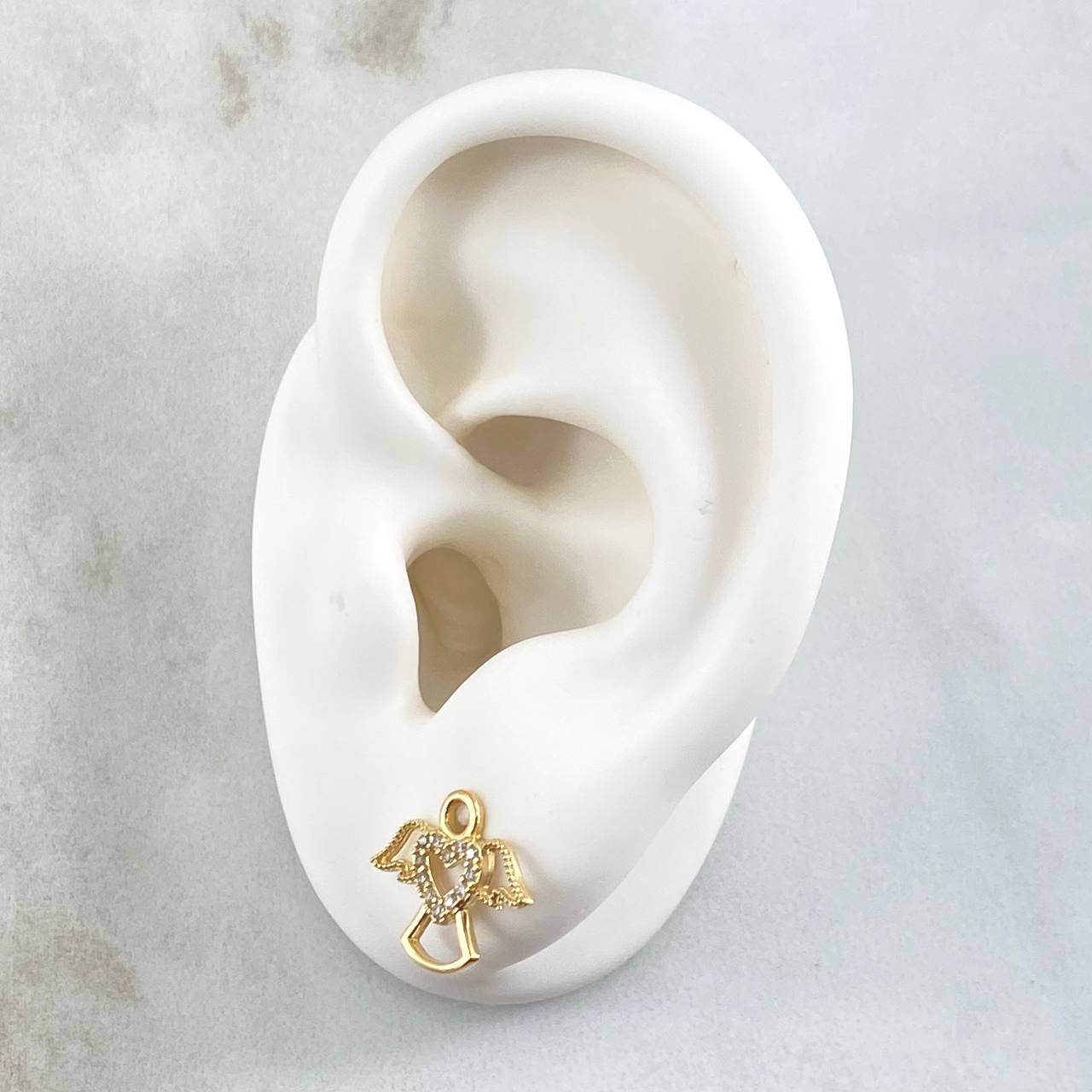 Topos Angel Silueta Corazón 2gr / 1.1cm / Circones Blancos Broche Mariposa Oro Amarillo 18K *