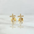Topos Cruz Basteada 0.95gr / 1cm / Circones Blancos Broche Mariposa Oro Amarillo 18K