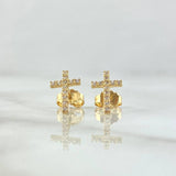 Topos Cruz Basteada 0.95gr / 1cm / Circones Blancos Broche Mariposa Oro Amarillo 18K
