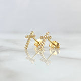 Topos Cruz Basteada 0.95gr / 1cm / Circones Blancos Broche Mariposa Oro Amarillo 18K