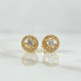 Topos Circulo Halo 1.95gr / 8mm Circones Blancos Broche Mariposa Oro Amarillo 18K