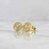 Topos Circulo Halo 1.95gr / 8mm Circones Blancos Broche Mariposa Oro Amarillo 18K