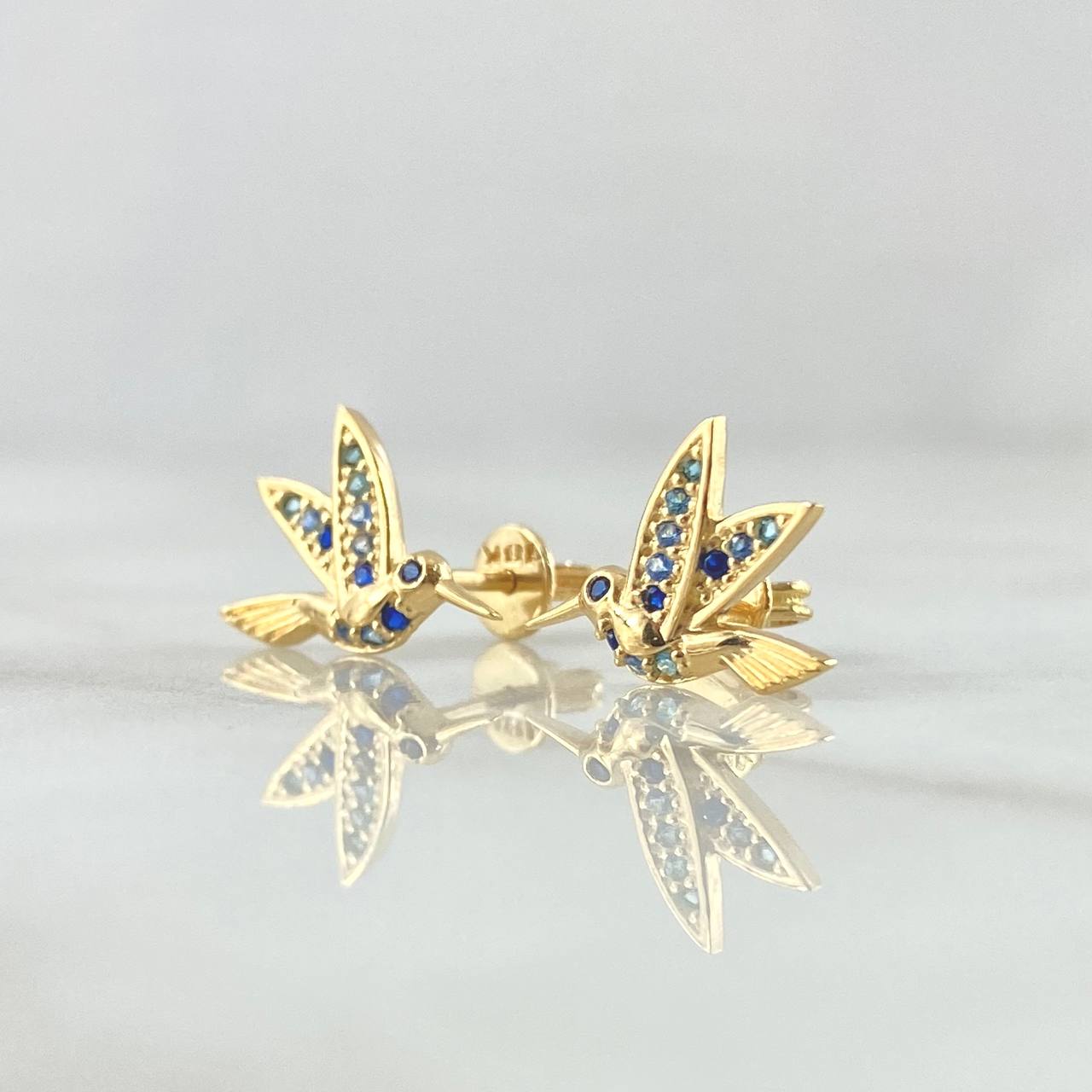 Topos Colibri 2.05gr / 9mm Circones Azules Broche Mariposa Oro Amarillo 18K