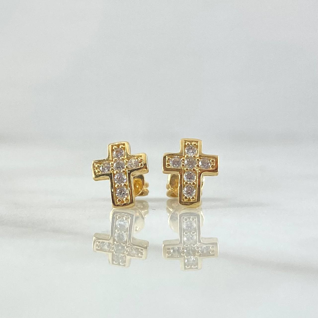 Topos Cruz Marco Curvo 1.55gr / 9mm Circones Blancos Broche Mariposa Oro Amarillo 18K